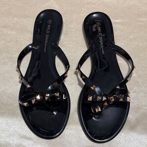 Wild Diva Black Sandals with Metallic Studs